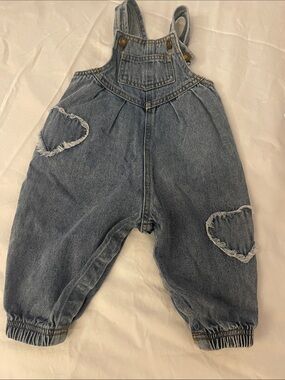 Rylee + Cru Distressed Heart Denim Overalls - Light Blue